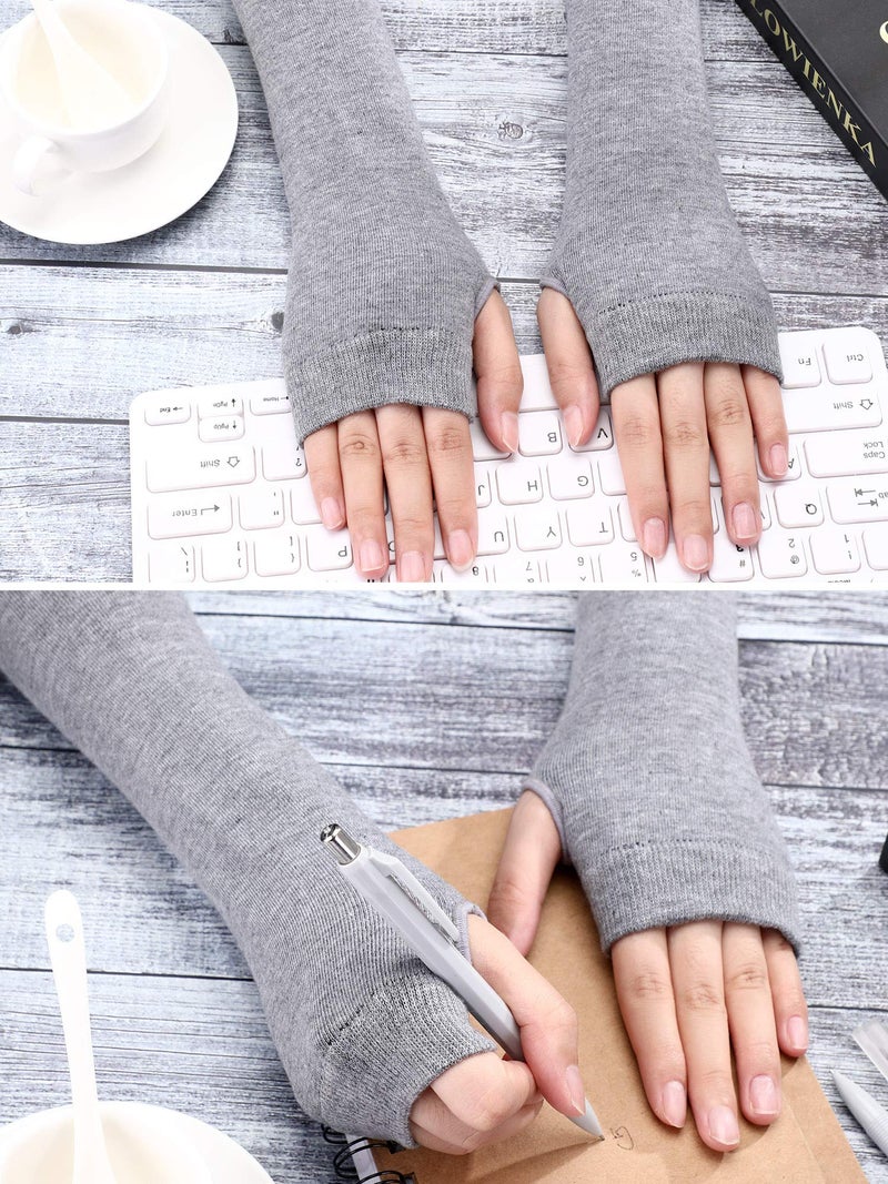 Bememo 4 Pair Gothic Long Fingerless Gloves Punk Arm Warmer Knitted Arm Sleeves with Thumb Hole Elbow Length Gloves for Adult(Black, Light Grey, Dark Grey, Coffee) - Image 5